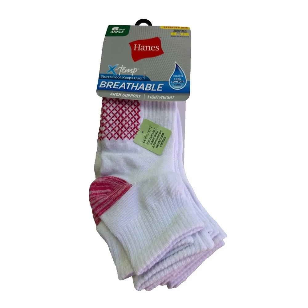 Hanes X-Temp Cool Comfort Ankle Socks 6 Pack Womens 8-12 Breathable NEW Everyday